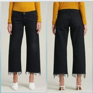 Simon Miller Womens Bora Frayed Hem Crop Wide Leg Pant Size 30 Wash Black Cotton